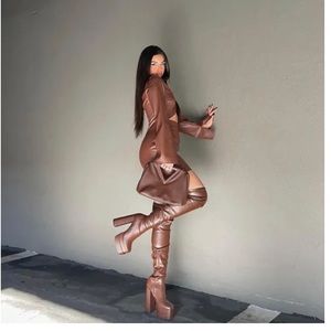 Over the knee platform block heel boots